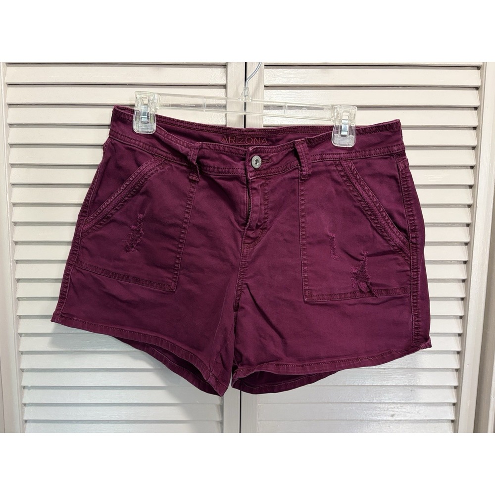 Arizona Khaki Burgundy Short Size 13 Pockets Zip Mid Rise Distressed Summer
